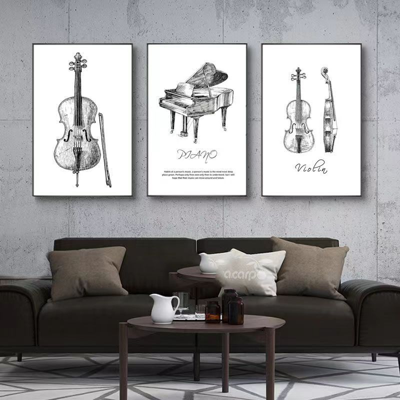 Musical Instrument Veena - Canvas Schilderij Moderne Minimalistische Piano Viool