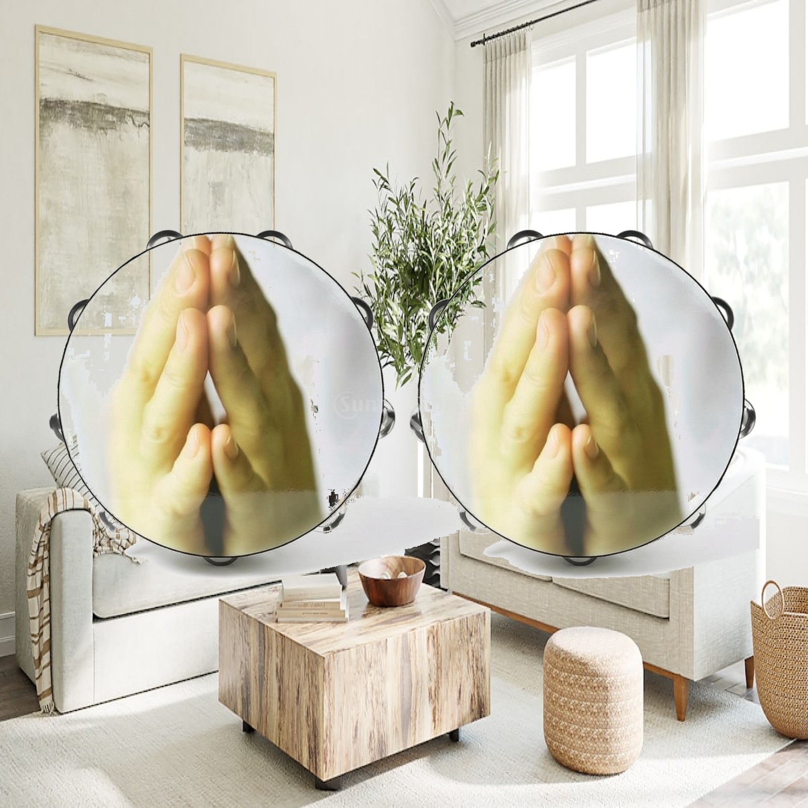 Tambourine Hand Drum - Percussie-tamboerijn voor kinderen, massief houten handtrommel,